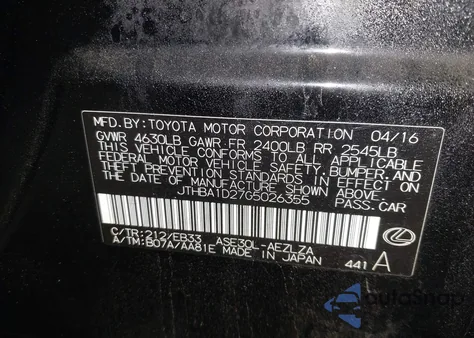 2016 Lexus Is 200T from USA, damaged, VIN JTHBA1D27G5026355